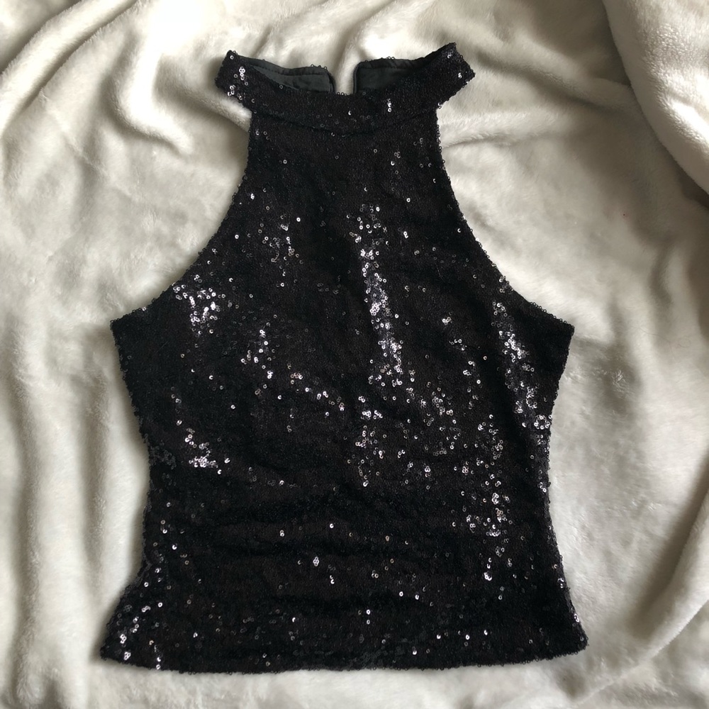 black sequin halter top (fashion nova)